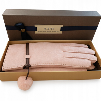 YISEVEN RĘKAWICZKI DAMSKIE JASNY RÓŻ Jagnięca SKÓRA ROZM M